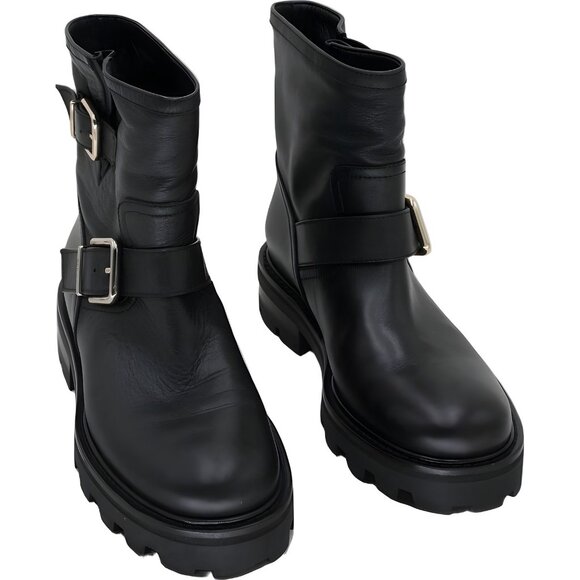 Jimmy Choo Youth II Ankle Boot Lug Sole Buckle Boots Black US 7 EU 37 - Picture 1 of 6